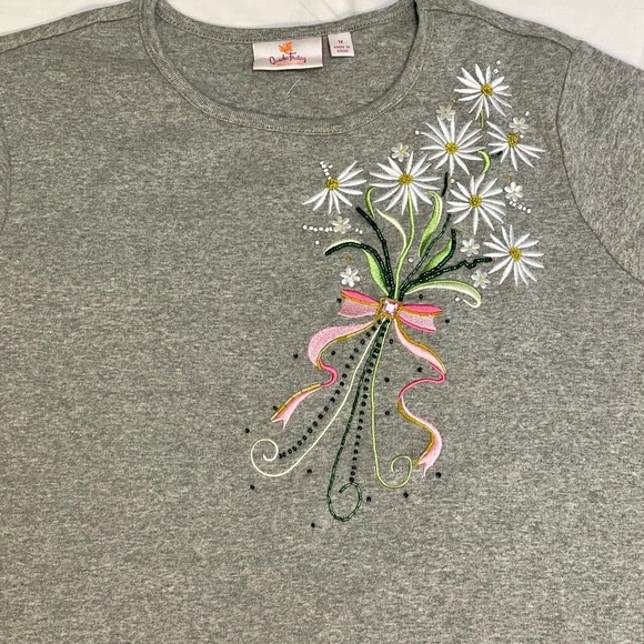NWOT Ladies Quacker Factory Embroidery Beaded 100% Cotton 1x TShirt - Picture 2 of 13